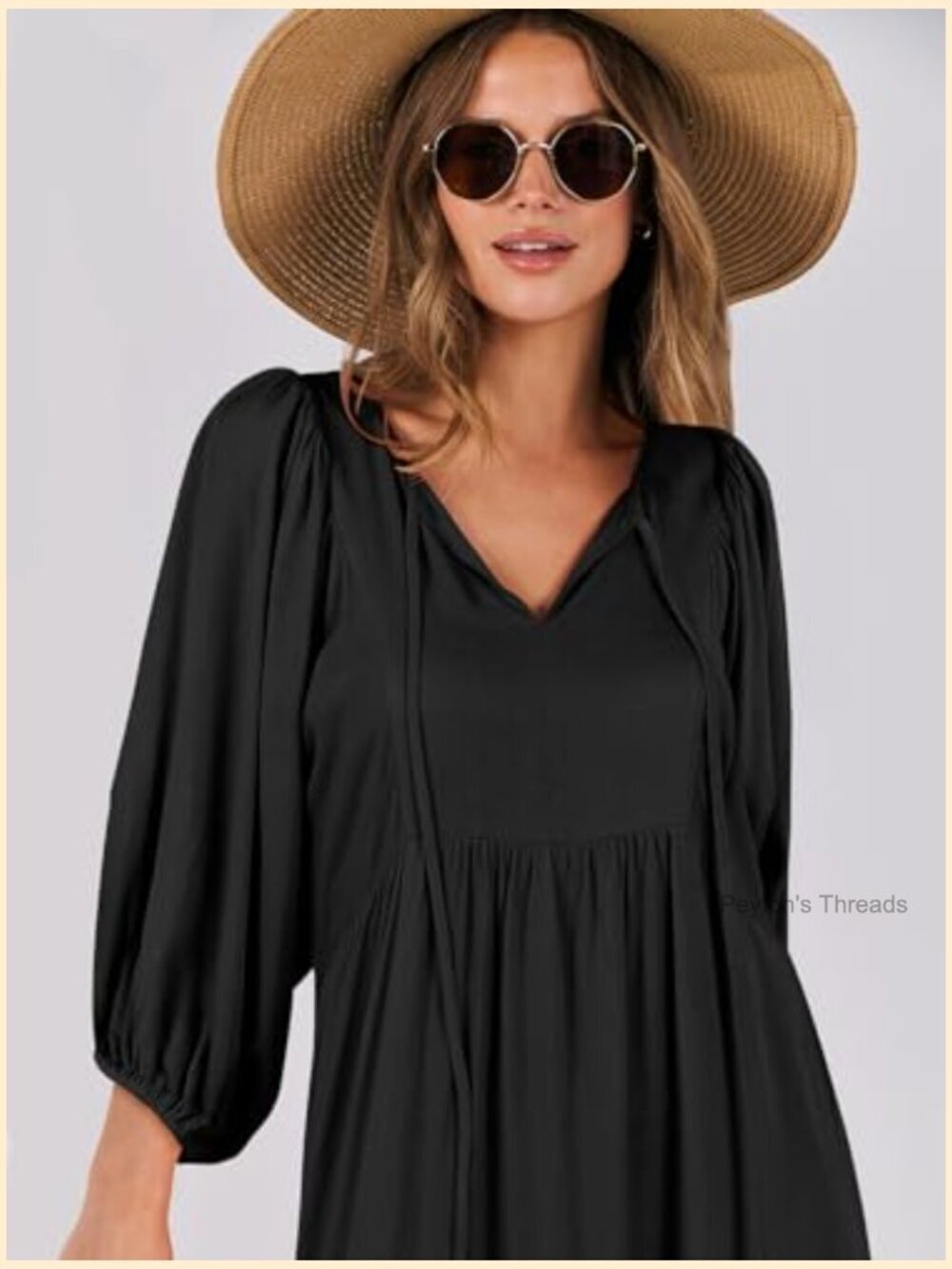 Boho Maxi Dress V Neck Puff Sleeve Flowy Swing Casual Long Dress - Picture 5 of 7